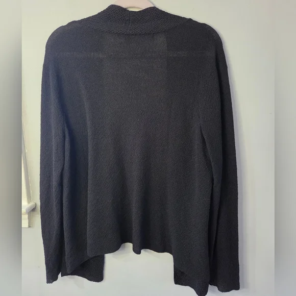 Eileen Fisher 100% Wool Black Open Front Cardigan Minimalist Classic *Flaw Large - Picture 8 of 9